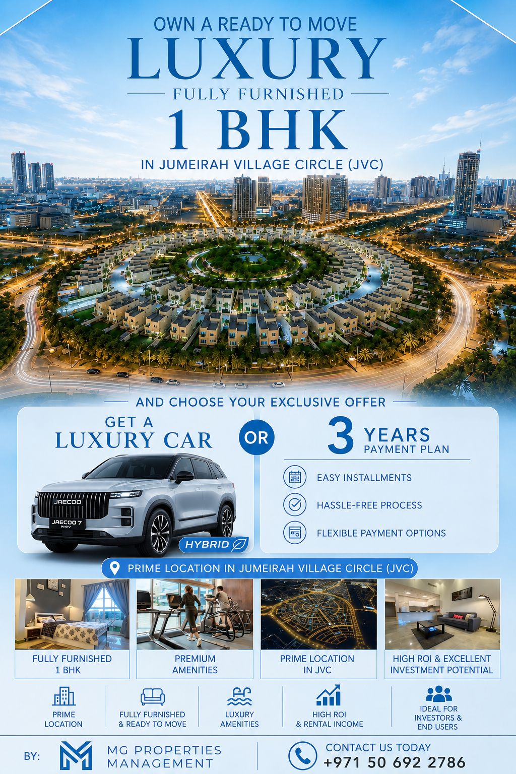 Luxury fully furnished 1 BHK apartment in Jumeirah Village Circle, Dubai