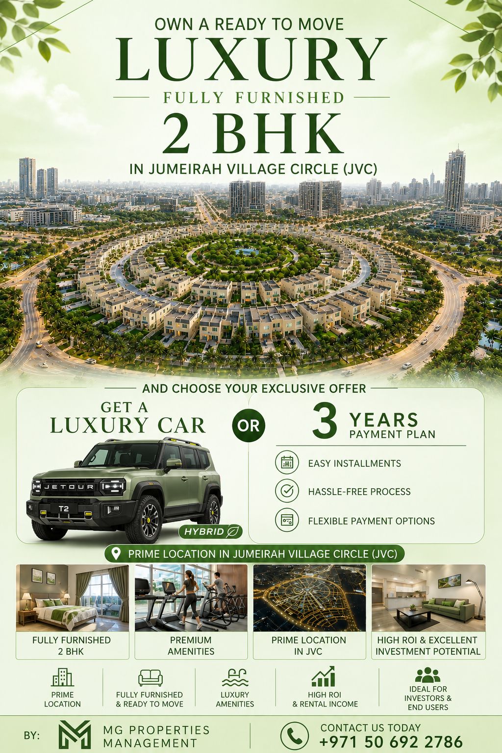 Luxury fully furnished 2 BHK apartment in Jumeirah Village Circle, Dubai