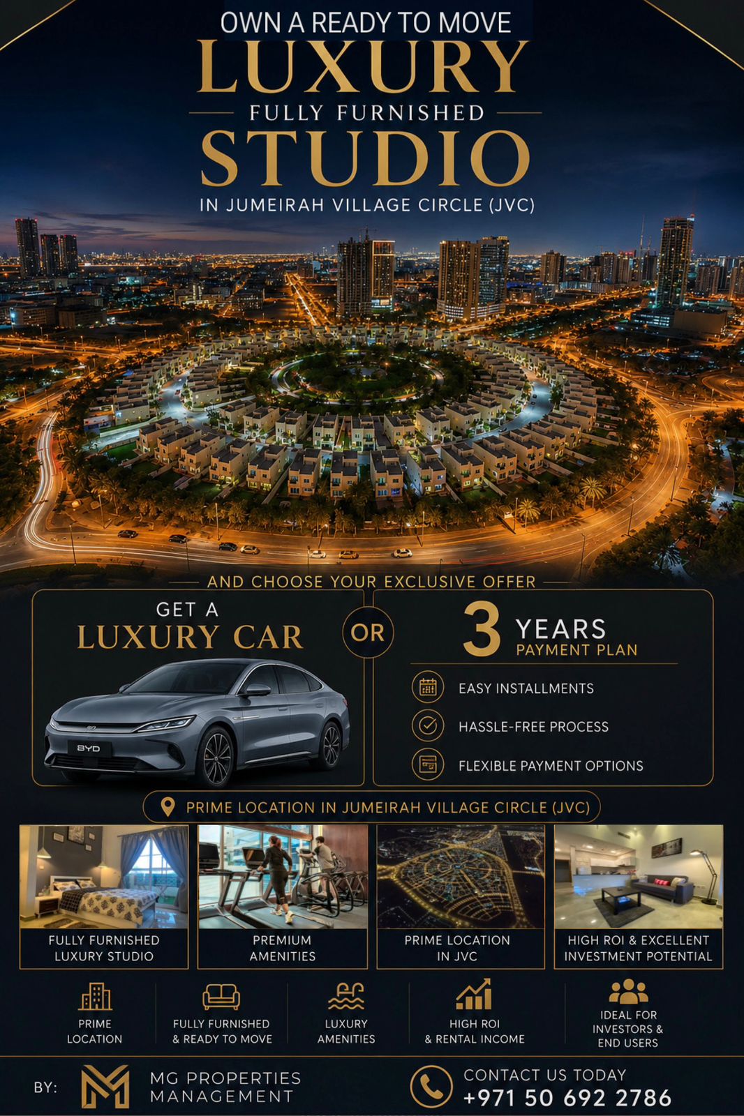 Luxury fully furnished studio apartment in Jumeirah Village Circle, Dubai